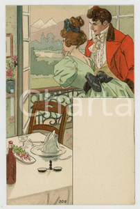 1900 ca FRANCE Lovers at the table (6) - Vintage postcard MENU  Cartolina postale d'epoca, che reca lateralmente uno spazio bianco per il men&ugrave;, non viaggiata. GOOD/buono  Formato: 9x14 cm originale e autentica 1