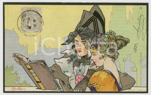 1905 Artist E. BOTTARO - Couple - Book - ILLUSTRATED postcard Cartolina postale d'epoca, viaggiata. GOOD/buono  Formato: 14x9 cm originale e autentica 1