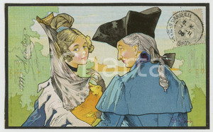 1905 Artist E. BOTTARO - Couple - Woman with veil - ILLUSTRATED postcard Cartolina postale d'epoca, viaggiata. GOOD/buono  Formato: 14x9 cm originale e autentica 1