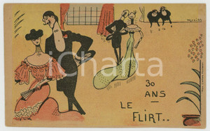 Cartolina originale da collezione 1904 FRANCE  HUMOUR 30 ans  Le flirt  IllustrÃ© par MORISS Carte postale FP VG 1
