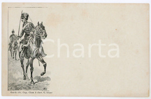 1900 ca ARMEE BELGE Garde civique - Cap. Chasseurs à cheval - Grande Tenue  Cartolina postale d'epoca, non viaggiata. FAIR/discreto lievi macchie; minime piegature angolari Formato: 14x9 cm originale e autentica 1
