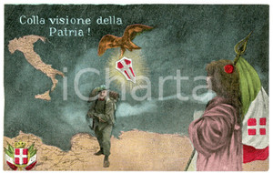 1915 ca WW1 - BERSAGLIERE Colla visione della Patria - Cartolina FP NV  Cartolina d'epoca, non viaggiata.CONDIZIONI: FAIR FORMATO: FP    originale e autentica 1