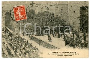 1910 ca ORANGE Théatre Romain - Artistes de la COMEDIE FRANCAISE Carte postale  Cartolina postale d'epoca, non viaggiata ma con nota manoscritta al verso VERY POOR/gravemente danneggiato Lievi smussature e profonde piegature agli angoli, profonda piegature orizzontale Formato: FP originale e autentica 1