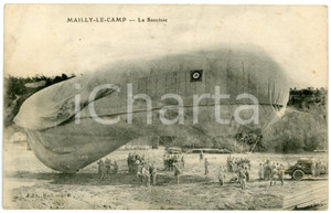 1910 ca MAILLY-LE-CAMP (FRANCE) Ballon captif La Saucisse - Carte postale ANIMEE  Cartolina postale d'epoca, con scritta al verso, non viaggiata.CONDIZIONI: GFORMATO: FP    originale e autentica 1