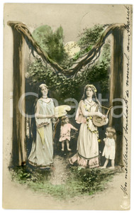 1903 FAIRY women painting and playing lyre with children - Vintage postcard  Cartolina postale d'epoca, viaggiata.CONDIZIONI: G (minime abrasioni angolari)FORMATO: FP    originale e autentica 1