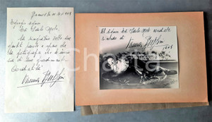 1949 BUENOS AIRES - BALLETTO - Vanna BUSOLINI - Fotografia con lettera AUTOGRAFA Fotografia con dedica autografa, montata su cartoncino e con velina originale, opera dello studio Bellas Artes di La Plata.Unita lettera di accompagnamento interamente autografa. Vanna Busolini fu prima ballerina del Teatro alla Scala di Milano. CONDIZIONI: GFORMATO: 22x32 cm    originale e autentica 1