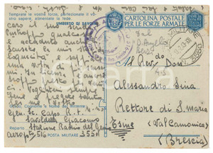 1943 WW2 Cartolina Giacomo SAVOLDELLI Stazione Radio GENIO Aeroporto 516 PM 3550 Cartolina postale in franchigia, viaggiata. GOOD/buono minime macchie marginali Formato: 15x10 cm originale e autentica 1