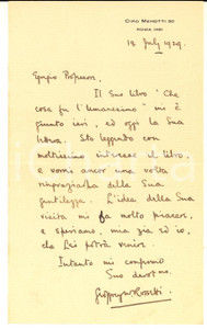 1929 ROMA Geoffrey W. ROSSETTI ringrazia per libro ricevuto - AUTOGRAFO Lettera interamente autografa di Geoffrey W. Rossetti a uno studioso italiano.Busta viaggiata.PAGINE: 4 (1 facciata scritta) FAIR/discreto piegature d'epoca  originale e autentica 1