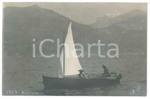 1903 MENAGGIO - NOBIALLO Barca sul Lago di Como - Fotografia Raffaele PEDRETTI  Fotografia d'epoca in formato cartolina postale.FOTOGRAFO: Raffaele Pedretti FAIR/discreto Lievi smussature agli angoli Formato: FP originale e autentica 1