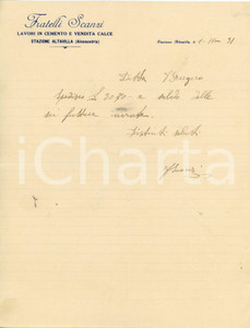 1931 ALTAVILLA MONFERRATO Fratelli SCANZI Lavori in cemento Lettera commerciale Lettera commerciale d'epoca, su carta intestata, manoscritta. CONDIZIONI: FAIR (piegature d'epoca)PAGINE: 1    originale e autentica 1