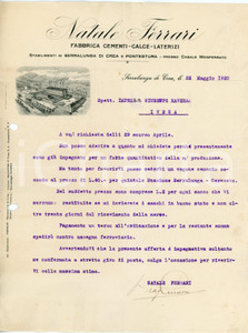 1920 SERRALUNGA DI CREA Natale FERRARI Fabbrica cementi - Lettera commerciale Lettera commerciale d'epoca, su carta intestata, dattiloscritta, illustrata. CONDIZIONI: POOR (piegature d'epoca, fori da classificatore al margine sinistro)PAGINE: 1    originale e autentica 1