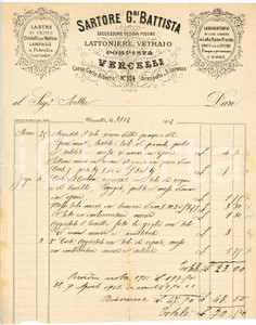 1914 VERCELLI - Giovanni Battista SARTORE - Lattoniere, vetraio - Fattura Fattura commerciale d'epoca, su carta intestata, manoscritta. Vercelli - corso Carlo Alberto 104.CONDIZIONI: VP (piegature d'epoca, con strappo di circa 5 cm lungo la piegatura verticale)PAGINE: 1    originale e autentica 1