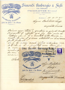 Documento originale, autentico 1935 PRADLEVES CN Ambrogio SIMONDI & Figli  Fabbrica falci da fieno Lettera 1
