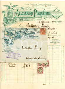1925 BOLOGNA - Alessandro PIERANTONI - Fabbrica di carrozzelle - Fattura Fattura commerciale d'epoca, a stampa con inserti manoscritti, su carta intestata illustrata.Busta intestata, illustrata e viaggiata.Bologna - via Belfiore n. 2Presenti marche da bollo.CONDIZIONI: F (piegature d'epoca, ingiallimenti, piccolo foro con macchie di ruggine al lato superiore)PAGINE: 1    originale e autentica 1