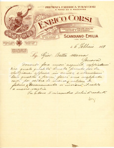 1929 SCANDIANO Enrico CORSI Fabbrica di turaccioli - Lettera commerciale Lettera commerciale d'epoca, manoscritta, su carta intestata, illustrata.CONDIZIONI: FAIR (piegature d'epoca)PAGINE: 1    originale e autentica 1