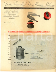 1935 ca MILANO Ditta Emilio DEALLMEN Tappi marca STAMBECCO - Lettera commerciale Lettera commerciale d'epoca, su carta intestata, illustrata. Con busta illustrata. CONDIZIONI: POOR (piegature d'epoca, bruniture diffuse, mancanza dell'aletta superiore della busta)PAGINE: 1    originale e autentica 1