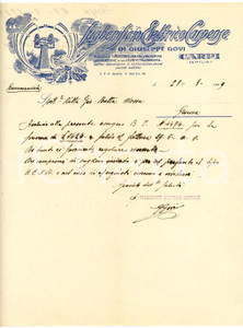 1929 CARPI Giuseppe GOVI Sugherificio elettrico carpense - Lettera commerciale Lettera commerciale d'epoca, su carta intestata, manoscritta, illustrata. CONDIZIONI: FAIR (piegature d'epoca)PAGINE: 1    originale e autentica 1