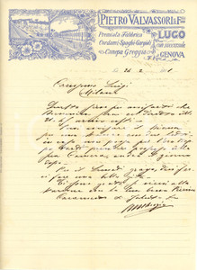 1911 LUGO Pietro VALVASSORI E FRATELLI Fabbrica cordami - Lettera commerciale Lettera commerciale d'epoca, su carta intestata, manoscritta, illustrata. CONDIZIONI: FAIR (piegature d'epoca)PAGINE: 1    originale e autentica 1