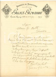 1893 SPINETTA MARENGO Giovanni GUERCI Fabbrica di turaccioli Lettera commerciale Lettera commerciale d'epoca, su carta intestata, manoscritta, illustrata. CONDIZIONI: FAIR (piegature d'epoca, lievi bruniture)PAGINE: 1    originale e autentica 1