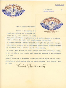 1939 MILANO - Giuseppe BERLANDA - Mercante d'arte - Lettera commerciale Lettera commerciale d'epoca, dattiloscritta, su carta intestata illustrata.Unito biglietto da visita. Busta intestata, illustrata e viaggiata.Milano - via Panfilo Castaldi n.41CONDIZIONI: F (piegature d'epoca)PAGINE: 1    originale e autentica 1