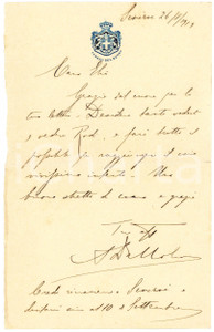 1919 SENATO DEL REGNO Gen. Alfredo DALLOLIO - Lettera da Smirne - AUTOGRAFO Lettera interamente autografa del senatore e generale Alfredo Dallolio, che si trovava a Smirne durante l'occupazione greca autorizzata dagli Alleati, come delegato per l'Italia.Carta intestata del Senato.CONDIZIONI: F (piegatura centrale; rifilata al lato sinistro)PAGINE: 1    originale e autentica 1
