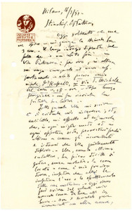 Manoscritto, lettera originale 1951 MILANO Lettera Guido ALBERICI  Società Artisti e Patriottica AUTOGRAFO 1 1
