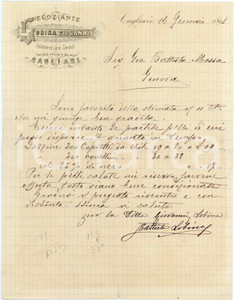 1898 CAGLIARI - Giovanni GOBINA via Sulis 45 - Pelletterie, lane - Lettera Lettera commerciale d'epoca, manoscritta, su carta intestata.CONDIZIONI: F (piegature d'epoca, piccolo strappo al lato inferiore)PAGINE: 1    originale e autentica 1