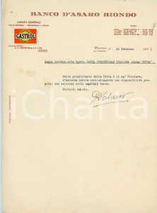 1953 PALERMO - BANCO D'ASARO BIONDO via Lungarini 4 - Lettera Lettera commerciale d'epoca, dattiloscritta, su carta intestata illustrata.CONDIZIONI: F (piegature d'epoca, piccoli fori con tracce di ruggine all'angolo superiore sinistro)    originale e autentica 1