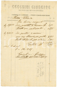 1901 MONTE SAN PIETRANGELI (FM) CECCHINI Giuseppe - Fabbrica carrozze - Fattura Fattura commerciale d'epoca, manoscritta, su carta intestata.CONDIZIONI: F (piegature d'epoca).PAGINE: 1    originale e autentica 1