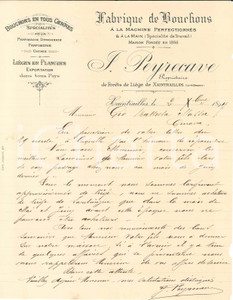 1897 XAINTRAILLES (FRANCE) F. PEYRECAVE - Fabrique bouchons - Lettre entête Lettera commerciale d'epoca, manoscritta, su carta intestata.CONDIZIONI: F (piegature d'epoca; minime mancanze marginali).PAGINE: 1    originale e autentica 1