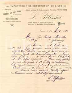 1910 TUNIS - L. PELISSIER - Fabrique de carrés et bouchons - Lettre Lettera commerciale d'epoca, manoscritta, su carta intestata. Tunis - Rue d'Espagne 3CONDIZIONI: F (piegature d'epoca)PAGINE: 1    originale e autentica 1