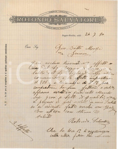 1894 REGGIO EMILIA Salvatore ROTONDO Fabbrica turaccioli *Lettera commerciale Lettera commerciale d'epoca, manoscritta, su carta intestata.CONDIZIONI: FAIR (piegature d'epoca)PAGINE: 1    originale e autentica 1