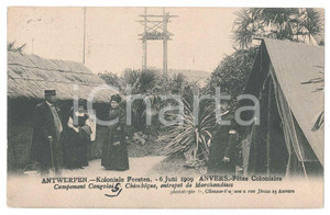 Cartolina originale da collezione 1909 ANVERS  BELGE FÃªtes coloniales  Campement congolais  Carte postale FP VG 1