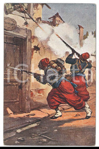 1912 GUERRA ITALO-TURCA Assalto di zuavi - Cartolina ILLUSTRATA FP NV  Cartolina postale d'epoca, non viaggiata.CONDIZIONI: FAIR (lievi smussature agli angoli)FORMATO: FP    originale e autentica 1
