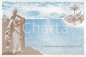 1911 GUERRA ITALO-TURCA Un pensiero ai figli degli eroi della Patria - Cartolina  Cartolina postale d'epoca, non viaggiata.CONDIZIONI: POOR (lievi smussature agli angoli, piccole abrasioni al recto)FORMATO: FP    originale e autentica 1