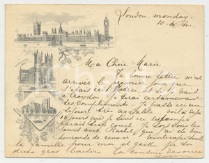 1898 LONDON Lambeth Palace - Westminster Abbey - Parliament -  Postcard 11x9 cm  Cartolina postale, viaggiata. FAIR/discreto Lievi smussature e piegature agli angoli Formato: 11x9 originale e autentica 1