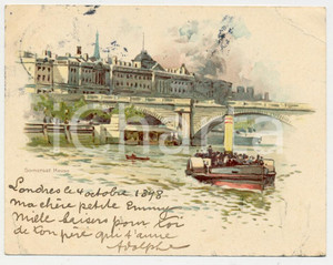 1898 LONDON - STRAND Somerset House ILLUSTRATED Postcard VG 11x9 cm  Cartolina postale, viaggiata. FAIR/discreto Lievi smussature e piegature agli angoli Formato: 11x9 originale e autentica 1