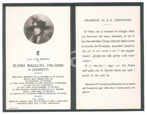 1926 GENZANO Alla memoria di Elvira Maldura POLIDORI in JACOPETTI Santino Santino commemorativo d'epoca.   GOOD/buono  Formato: 7x12 cm originale e autentica 1