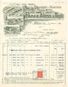 1932 MILANO Aless. PANZA & Figli - Via Pietrasanta 12 - Viticoltori - Fattura 7 Fattura commerciale d'epoca, dattiloscritta, su carta intestata illustrata.Presente marca da bollo. CONDIZIONI: FAIR (piegature d'epoca, fori da classificatore al margine superiore e sinistro)PAGINE: 1    originale e autentica 1