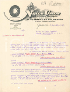 1925 GENOVA - W. HOMBERGER & C - NAXOS UNION (3) - Mole di Corundum *Lettera Lettera commerciale d'epoca, dattiloscritta, su carta intestata illustrata.Genova - via Brigata Liguria 63CONDIZIONI: F (piegature d'epoca, fori da classificatore al lato inferiore)PAGINE: 1    originale e autentica 1