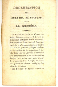 Libro, pubblicazione d epoca 1832 SUISSE Organisation des Bureaux de Secours contre le CholÃ©ra  11 pp. 1