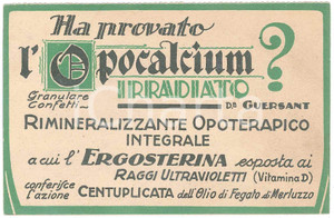 1931 FARMACEUTICA MILANO Laboratori DEL SAZ & FILIPPINI - Opocalcium *Biglietto Biglietto pubblicitario d'epoca, su due facciate. POOR/danneggiato piegatura angolare e macchia di umidità al lato superiore Formato: 14x9 cm originale e autentica 1