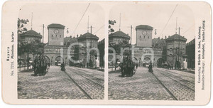 1890 ca GERMANY - MUNCHEN - Isartor - Stereoview n° 7218 Fotografia stereoscopica d'epoca, su cartoncino.FOTOGRAFO: Aristophot, Taucha-LeipzigEDITORE: Wurthle &amp; Sohn, Salzburg  GOOD/buono  Formato: 18x9 cm originale e autentica 1