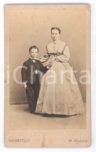 Fotografia d epoca originale 1870 ca. MILANO  Ritratto di madre con figlio  Foto BARBETTI CDV 1