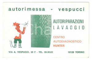 1960 ca TORINO Via Vespucci - Autorimessa VESPUCCI Biglietto da visita 10x6 cm Biglietto d'epoca VERY POOR/gravemente danneggiato Estesa abrasione al recto Formato: 10 x 6 cm originale e autentica 1