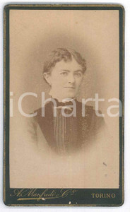 1880 ca TORINO Ritratto di donna in abito scuro *Foto A. MANFREDI CDV Fotografia d'epoca, montata su cartoncino rigido. GOOD/buono  Formato: 6x10 cm originale e autentica 1