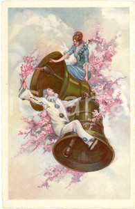 1926 PRIMAVERA Pierrot innamorato - Campane e fiori di pesco - Cartolina FP NV  Cartolina postale d'epoca, non viaggiata ma con nota manoscritta al verso. FAIR/discreto Lievi smussature agli angoli Formato: FP originale e autentica 1