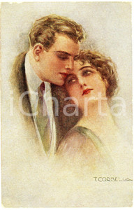 1917 ART DECO Tito CORBELLA - Coppia di innamorati (4) Cartolina FP NV  Cartolina postale d'epoca, scrtta ma non viaggiata. FAIR/discreto lievi piegature marginali Formato: 9x14 cm originale e autentica 1