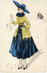 1917 ART DECO Donna con biglietto di auguri - Cartolina ILLUSTRATA FP VG  Cartolina postale d'epoca, viaggiata. FAIR/discreto Lievi smussature agli angoli Formato: FP originale e autentica 1