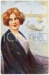 1910 ca VENEZIA Artista Giovanni GUERZONI Donna e gondola - Cartolina ILLUSTRATA  Cartolina postale d'epoca, non viaggiata. FAIR/discreto Lievi smussature agli angoli Formato: FP originale e autentica 1